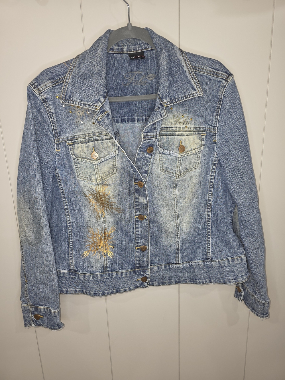 VTG FUBU Blue Denim Jacket with Subtle Washed Texture Size 2x Fits Like An XL